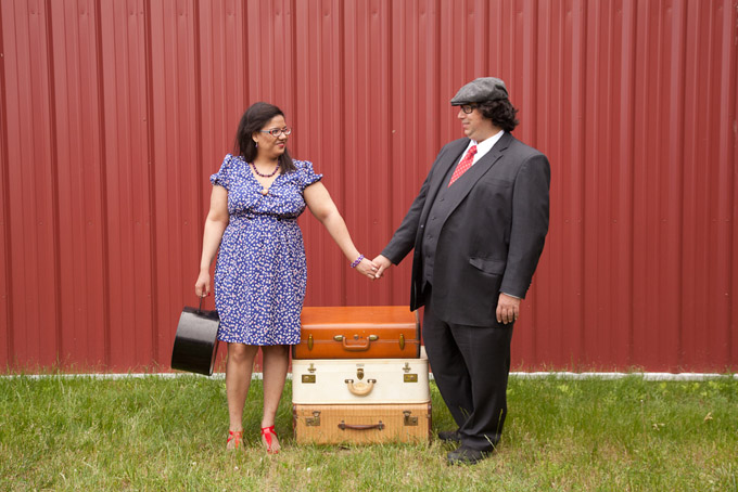 This couple is having a travel themed wedding so all the vintage luggage 