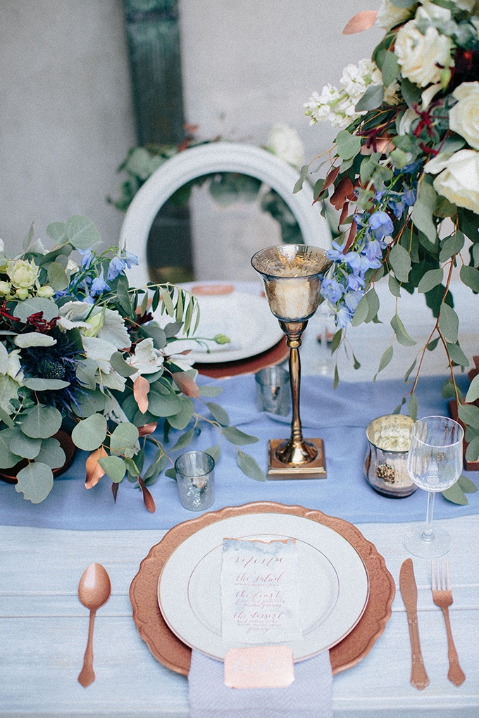 Romantic Blue And Copper Wedding Inspiration Glamour Grace